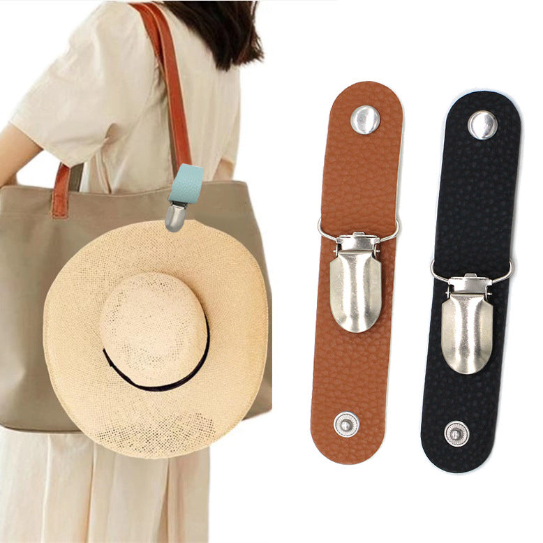 AuraClip™ Magnetic Leather Hat Holder – Hands-Free Travel Essential