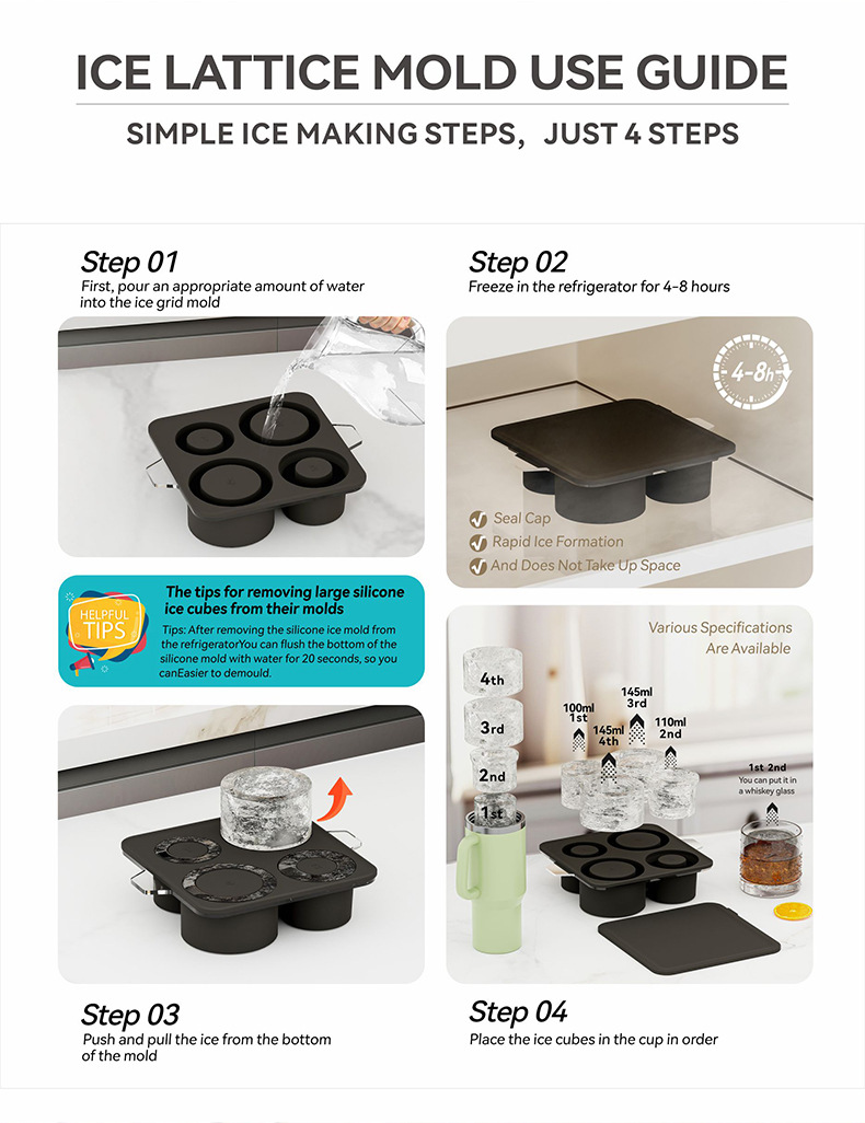 AuraChill™ One-Press Ice Mold & Storage Bin