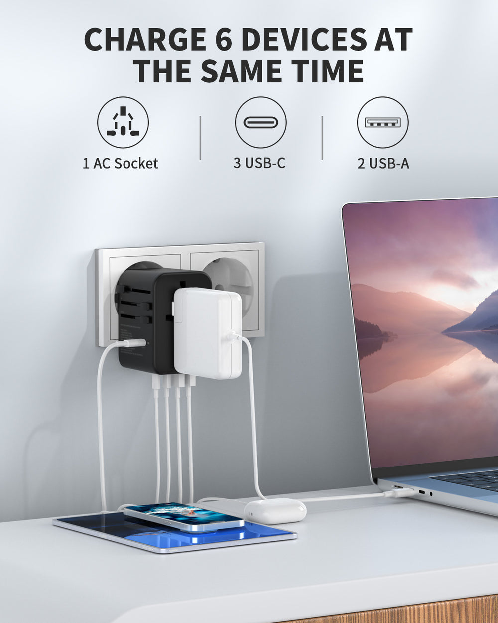 AuraPlug™ Universal GaN Travel Adapter – 65W Fast Charge