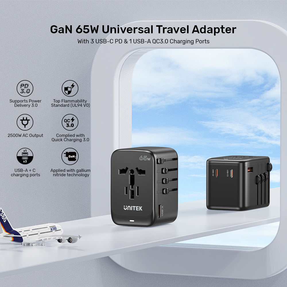 AuraLink™ 65W GaN Universal Travel Adapter (Fast-Charging & Global)