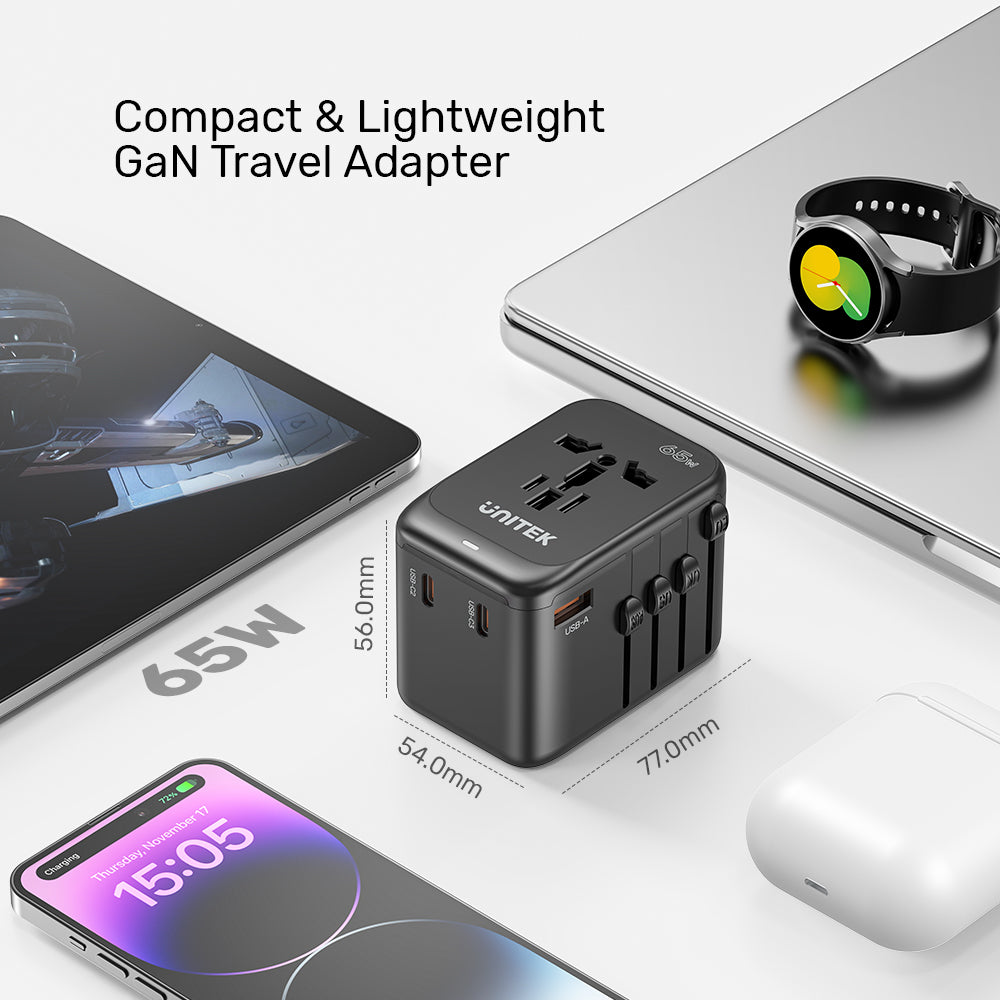 AuraLink™ 65W GaN Universal Travel Adapter (Fast-Charging & Global)