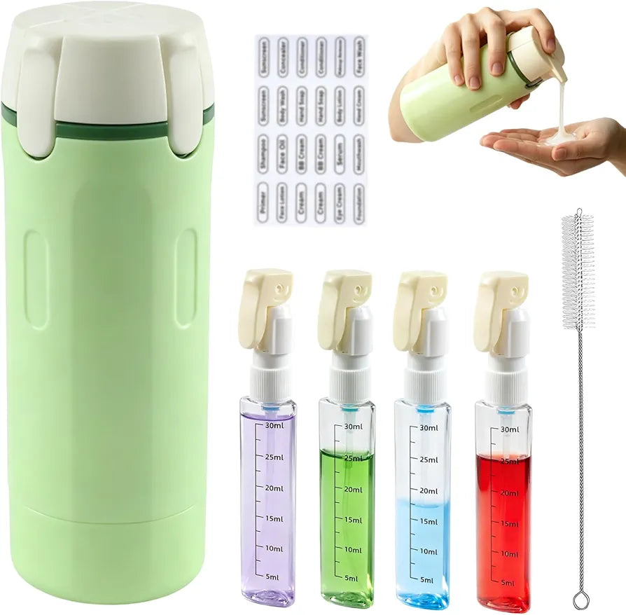 AuraGlow™ 4-in-1 Leak-Proof Travel Pump Bottle