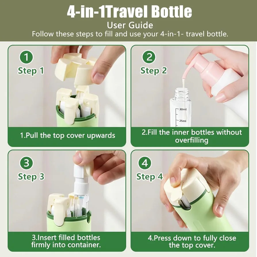AuraGlow™ 4-in-1 Leak-Proof Travel Pump Bottle