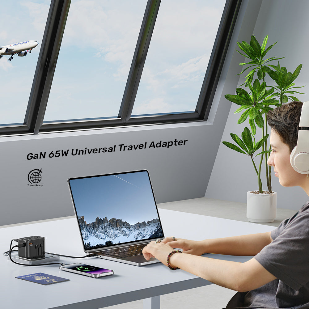 AuraLink™ 65W GaN Universal Travel Adapter (Fast-Charging & Global)