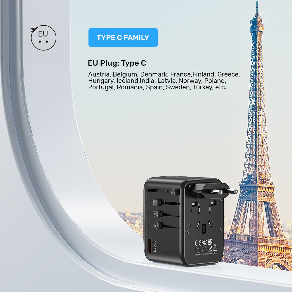 AuraLink™ 65W GaN Universal Travel Adapter (Fast-Charging & Global)