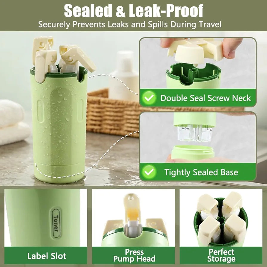 AuraGlow™ 4-in-1 Leak-Proof Travel Pump Bottle