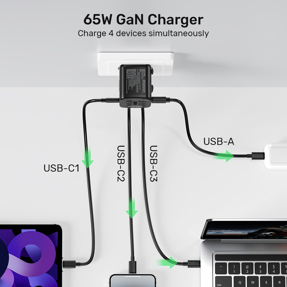AuraLink™ 65W GaN Universal Travel Adapter (Fast-Charging & Global)