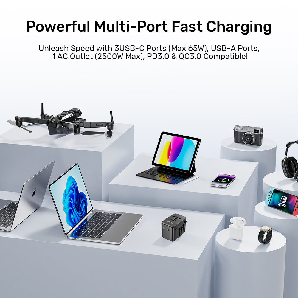AuraLink™ 65W GaN Universal Travel Adapter (Fast-Charging & Global)