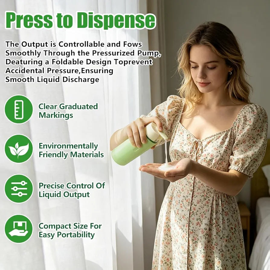 AuraGlow™ 4-in-1 Leak-Proof Travel Pump Bottle